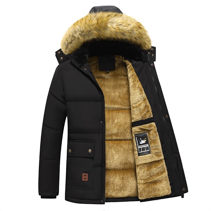 New Men Winter Parka Fleece Lined Thick Warm Hooded Fur Collar Coat - Starttech Online Market