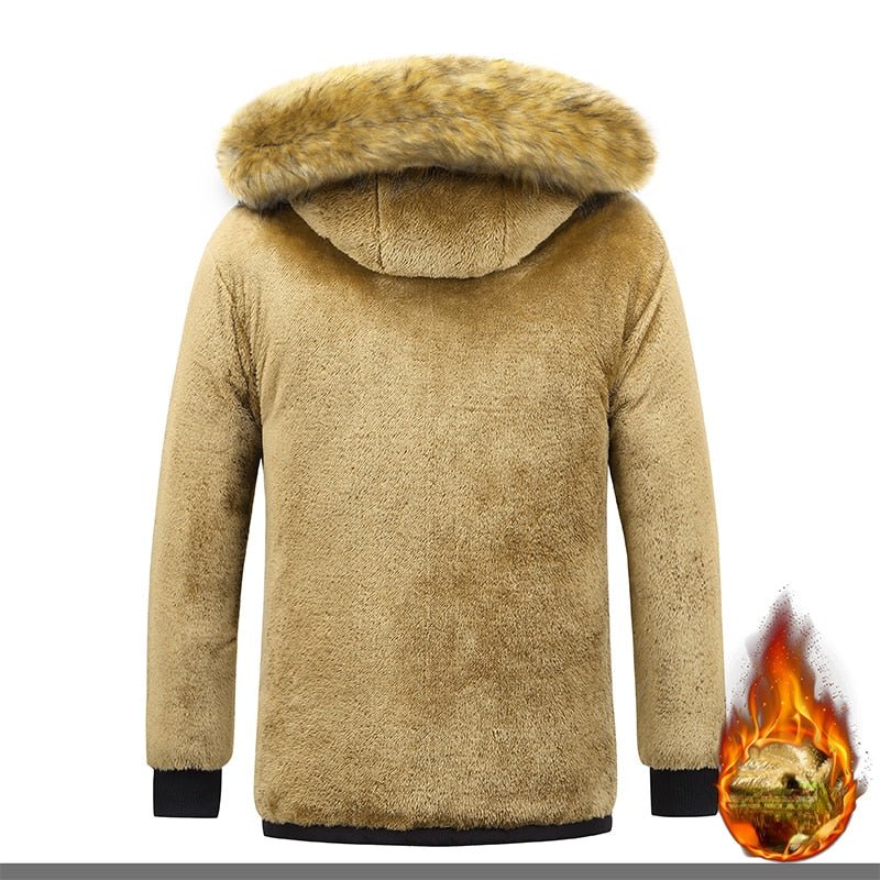 New Men Winter Parka Fleece Lined Thick Warm Hooded Fur Collar Coat - Starttech Online Market