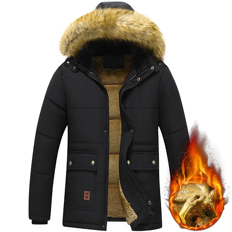 New Men Winter Parka Fleece Lined Thick Warm Hooded Fur Collar Coat - Starttech Online Market