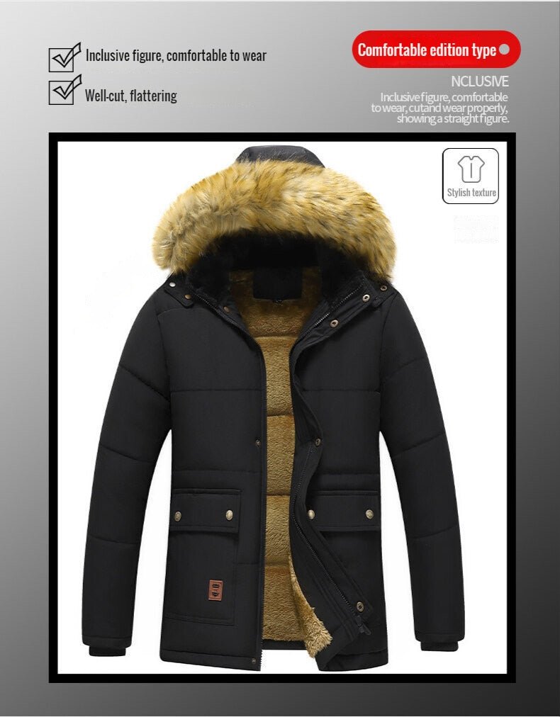 New Men Winter Parka Fleece Lined Thick Warm Hooded Fur Collar Coat - Starttech Online Market