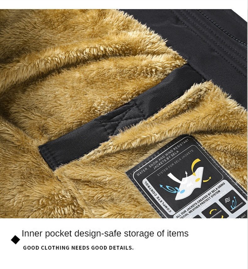 New Men Winter Parka Fleece Lined Thick Warm Hooded Fur Collar Coat - Starttech Online Market