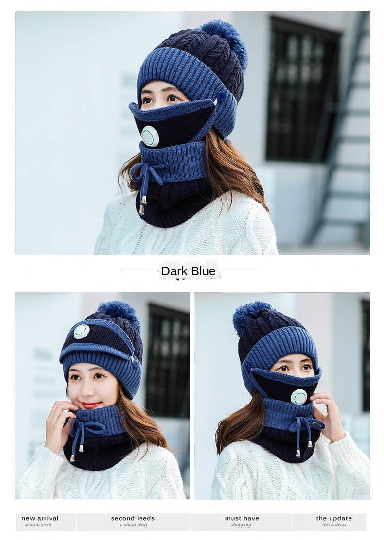 New Windproof Beanies Warm Knit Hats Scarf Sets Female Winter Padded Mask Neck Protector 3 Piece Sets Cycling Wool Hat - Starttech Online Market