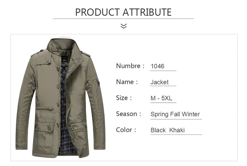 Parka Coats Winter Jacket Men Slim Cotton Outwear Warm Top Brand Clothing - Starttech Online Market