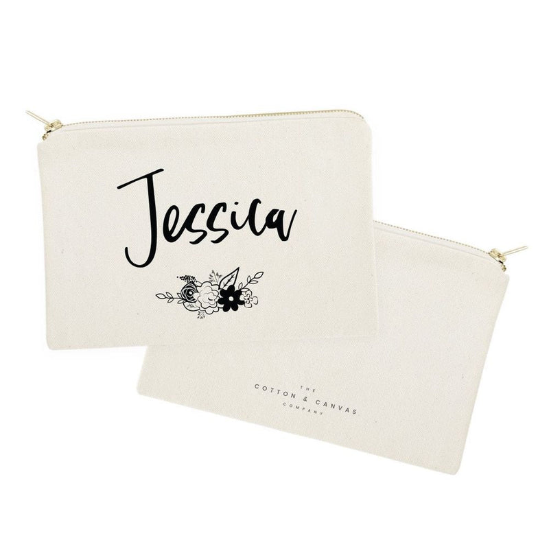 Personalized Name Black and White Floral Cosmetic Bag and Travel Make Up Pouch - Starttech Online Market