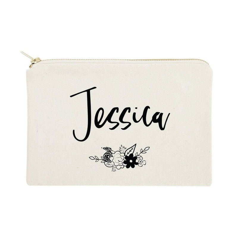 Personalized Name Black and White Floral Cosmetic Bag and Travel Make Up Pouch - Starttech Online Market