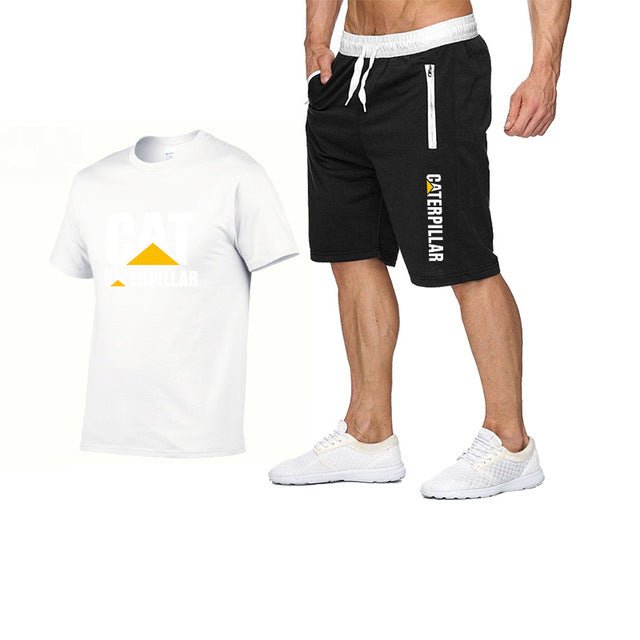 Printing Cat Caterpillar Logo Short-Sleeved Men's T-shirt + Pants Summer Fashion Men's Sports Suit - Starttech Online Market