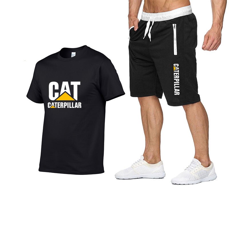 Printing Cat Caterpillar Logo Short-Sleeved Men's T-shirt + Pants Summer Fashion Men's Sports Suit - Starttech Online Market