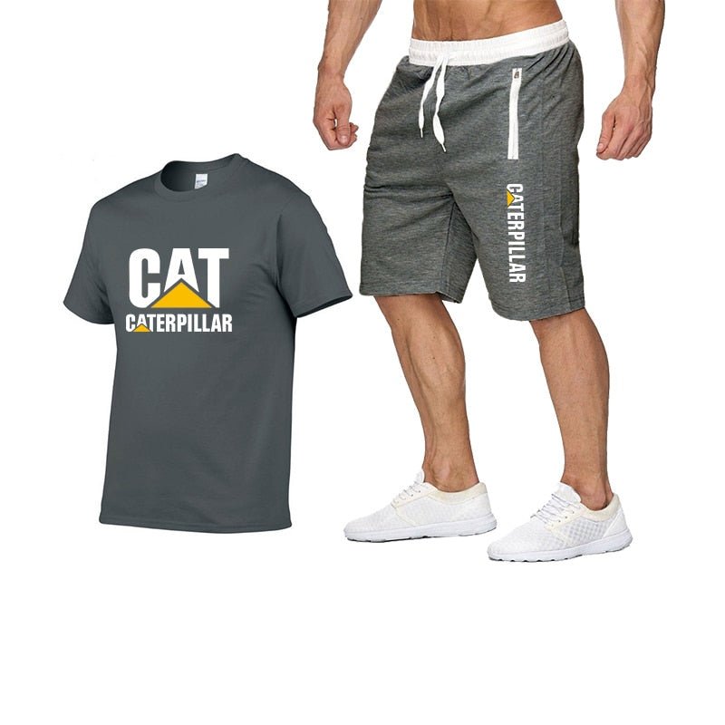 Printing Cat Caterpillar Logo Short-Sleeved Men's T-shirt + Pants Summer Fashion Men's Sports Suit - Starttech Online Market