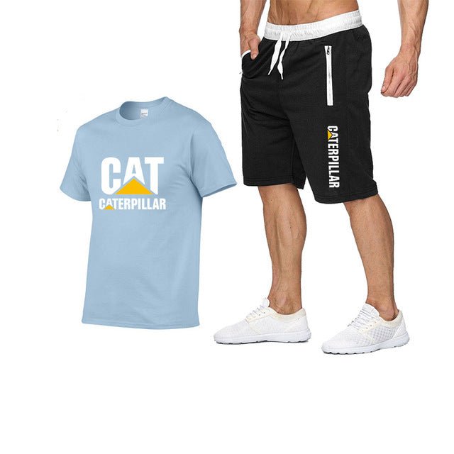 Printing Cat Caterpillar Logo Short-Sleeved Men's T-shirt + Pants Summer Fashion Men's Sports Suit - Starttech Online Market