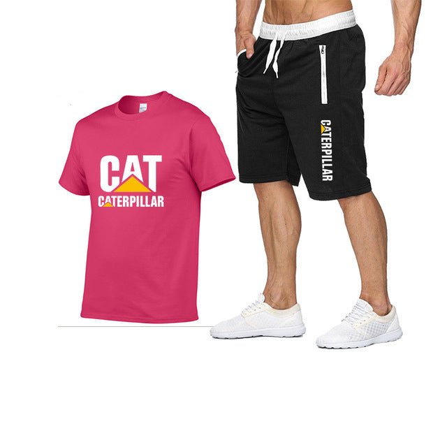 Printing Cat Caterpillar Logo Short-Sleeved Men's T-shirt + Pants Summer Fashion Men's Sports Suit - Starttech Online Market