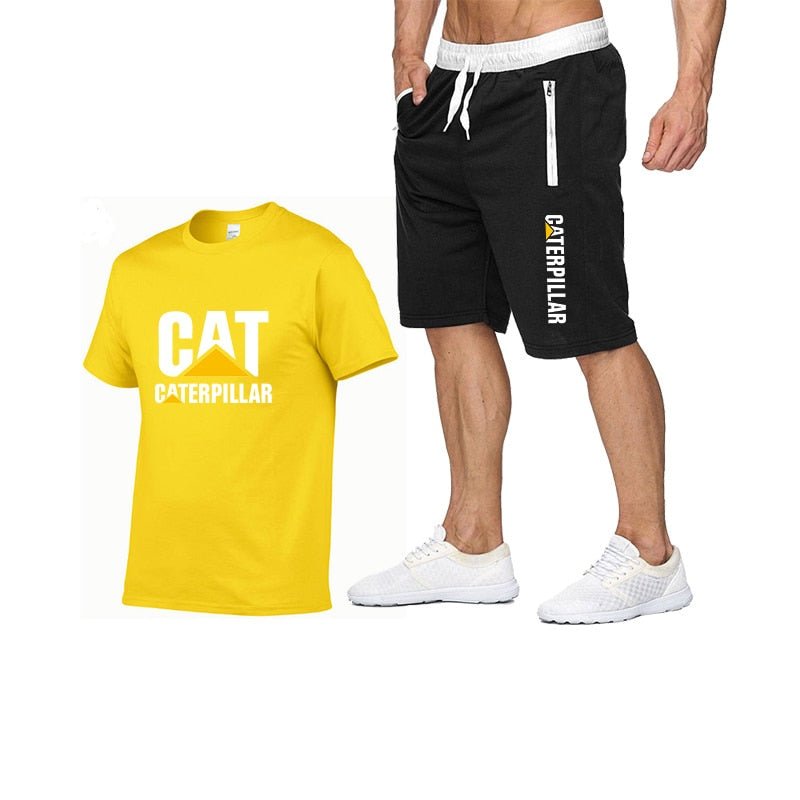 Printing Cat Caterpillar Logo Short-Sleeved Men's T-shirt + Pants Summer Fashion Men's Sports Suit - Starttech Online Market