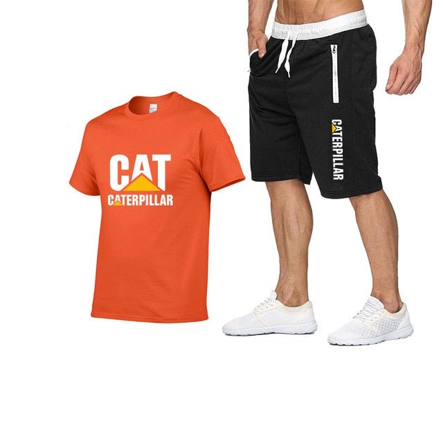 Printing Cat Caterpillar Logo Short-Sleeved Men's T-shirt + Pants Summer Fashion Men's Sports Suit - Starttech Online Market