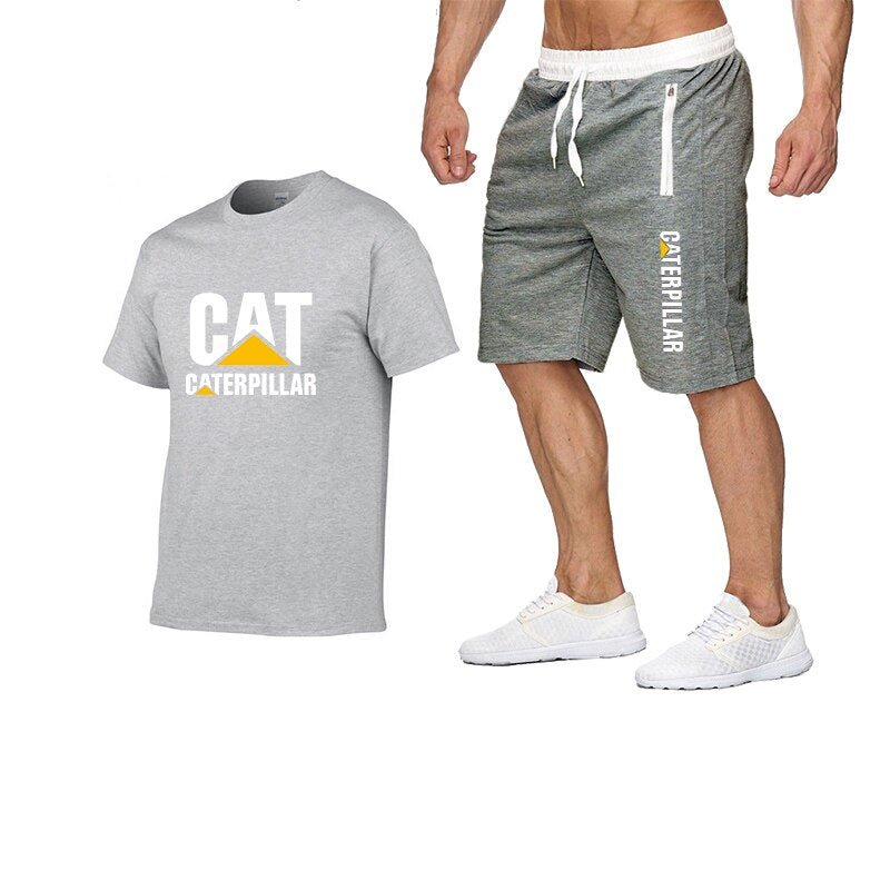 Printing Cat Caterpillar Logo Short-Sleeved Men's T-shirt + Pants Summer Fashion Men's Sports Suit - Starttech Online Market