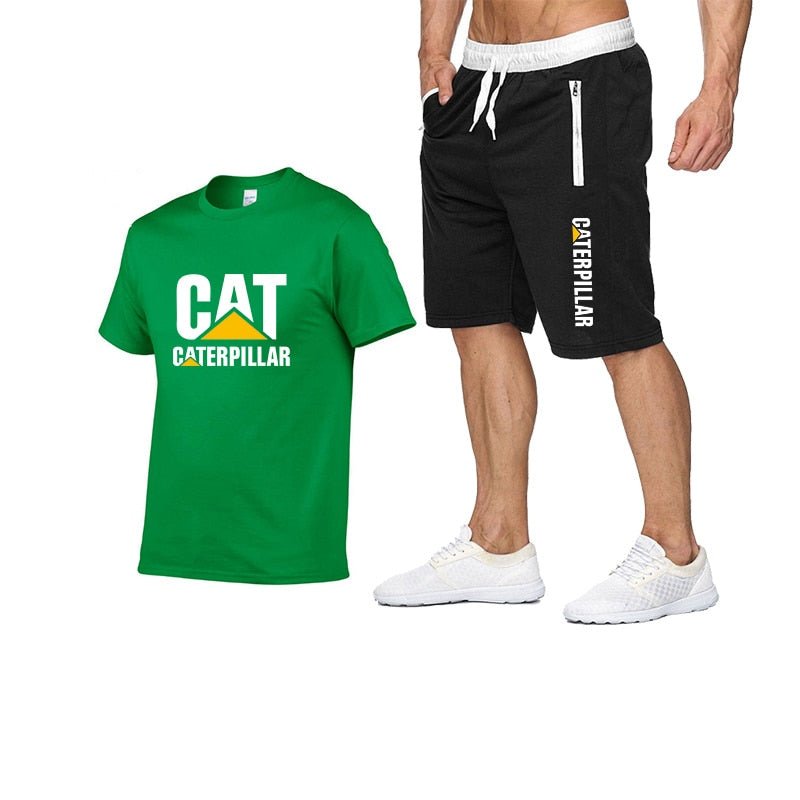 Printing Cat Caterpillar Logo Short-Sleeved Men's T-shirt + Pants Summer Fashion Men's Sports Suit - Starttech Online Market