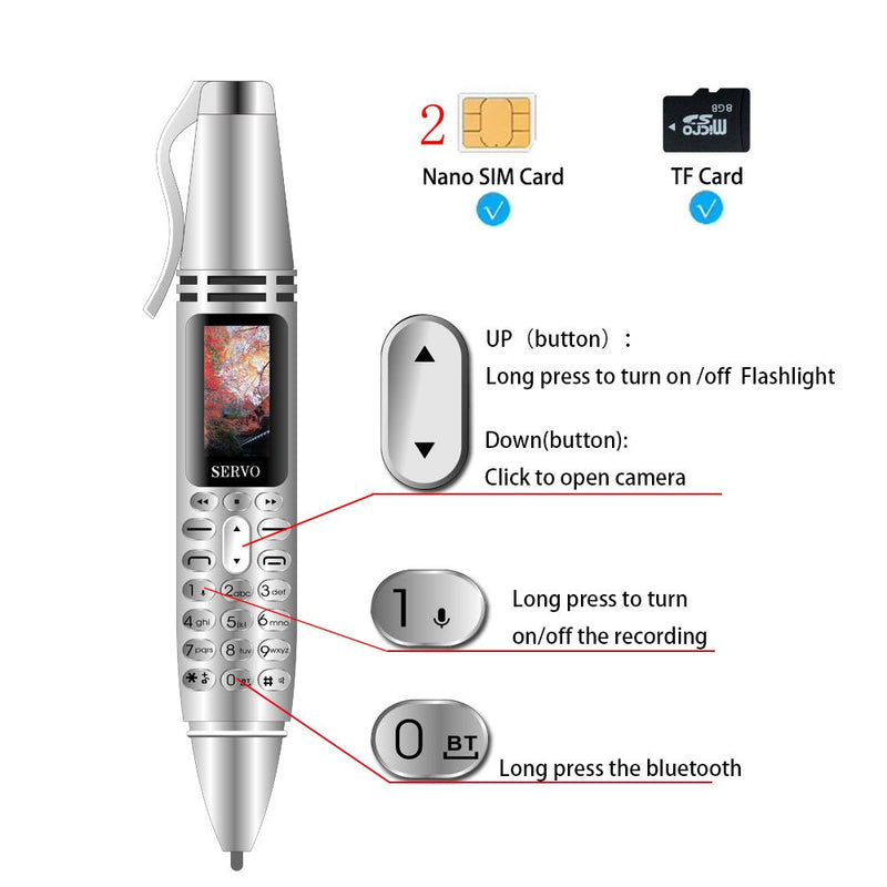 SERVO K07 Pen mini Cellphone 0.96" Tiny Screen GSM Dual SIM Camera Flashlight Bluetooth Dialer Mobile Phones with Recording pen - Starttech Online Market