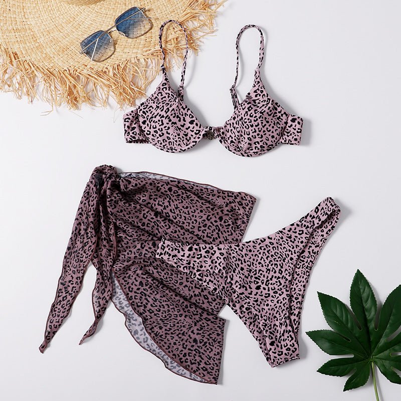 Sexy Leopard Print Split Swimsuit Women s Three piece Set - Starttech Online Market