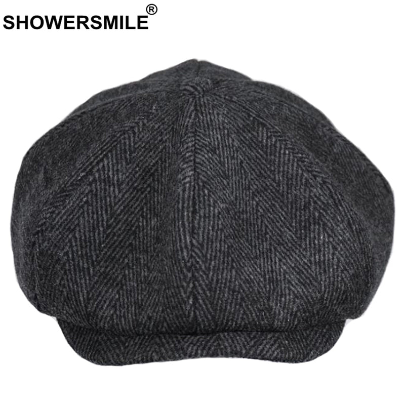 SHOWERSMILE Brand Wool Newsboy Caps Men Grey Herringbone Flat Caps Women Coffee British Gatsby Cap Autumn Winter Woolen Hats - Starttech Online Market