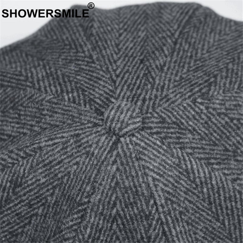 SHOWERSMILE Brand Wool Newsboy Caps Men Grey Herringbone Flat Caps Women Coffee British Gatsby Cap Autumn Winter Woolen Hats - Starttech Online Market