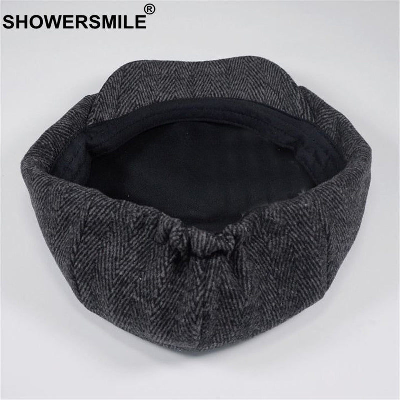 SHOWERSMILE Brand Wool Newsboy Caps Men Grey Herringbone Flat Caps Women Coffee British Gatsby Cap Autumn Winter Woolen Hats - Starttech Online Market