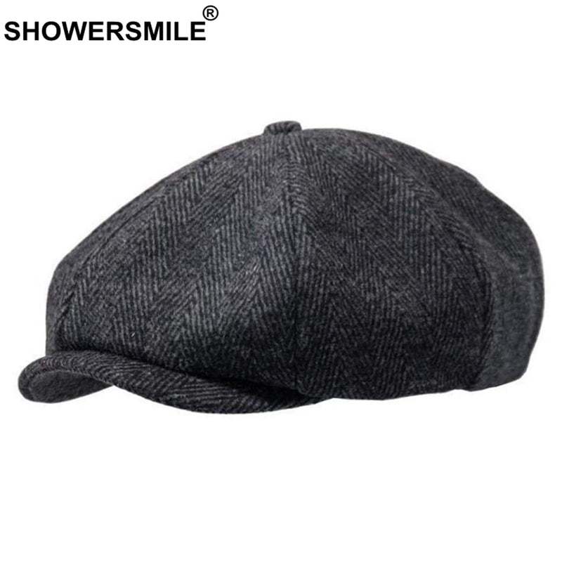 SHOWERSMILE Brand Wool Newsboy Caps Men Grey Herringbone Flat Caps Women Coffee British Gatsby Cap Autumn Winter Woolen Hats - Starttech Online Market