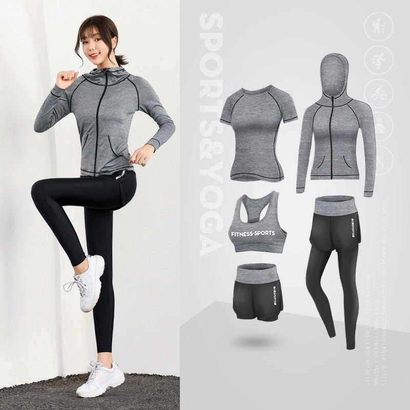 Spring And Autumn Five-Piece New Net Celebrity High Waist Slimming Running Sports Suit Women'S Yoga Wear - Starttech Online Market