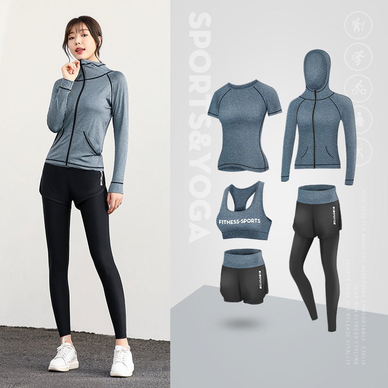 Spring And Autumn Five-Piece New Net Celebrity High Waist Slimming Running Sports Suit Women'S Yoga Wear - Starttech Online Market