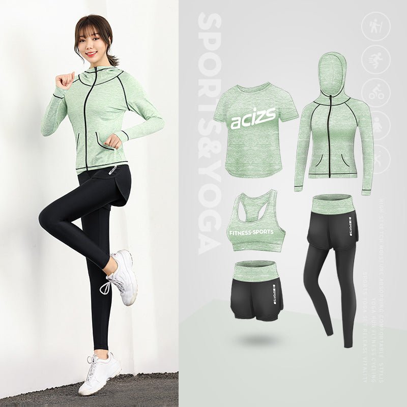 Spring And Autumn Five-Piece New Net Celebrity High Waist Slimming Running Sports Suit Women'S Yoga Wear - Starttech Online Market