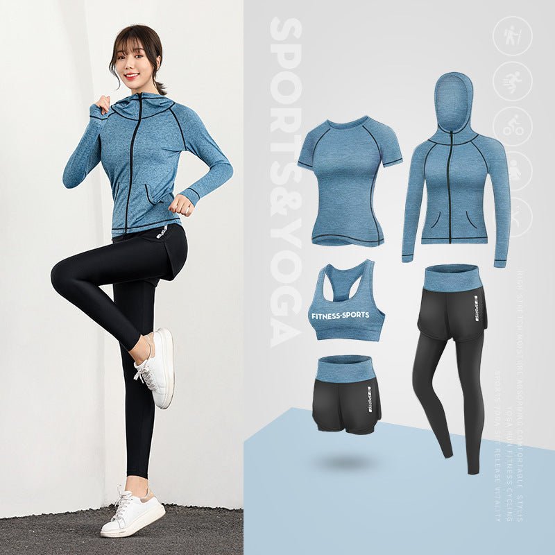 Spring And Autumn Five-Piece New Net Celebrity High Waist Slimming Running Sports Suit Women'S Yoga Wear - Starttech Online Market