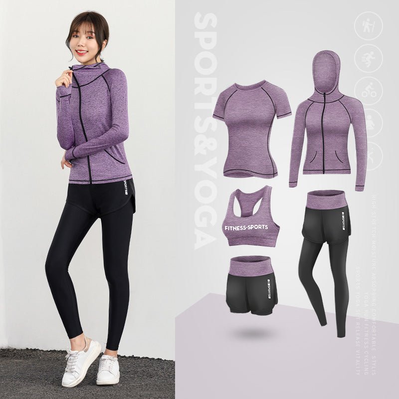 Spring And Autumn Five-Piece New Net Celebrity High Waist Slimming Running Sports Suit Women'S Yoga Wear - Starttech Online Market