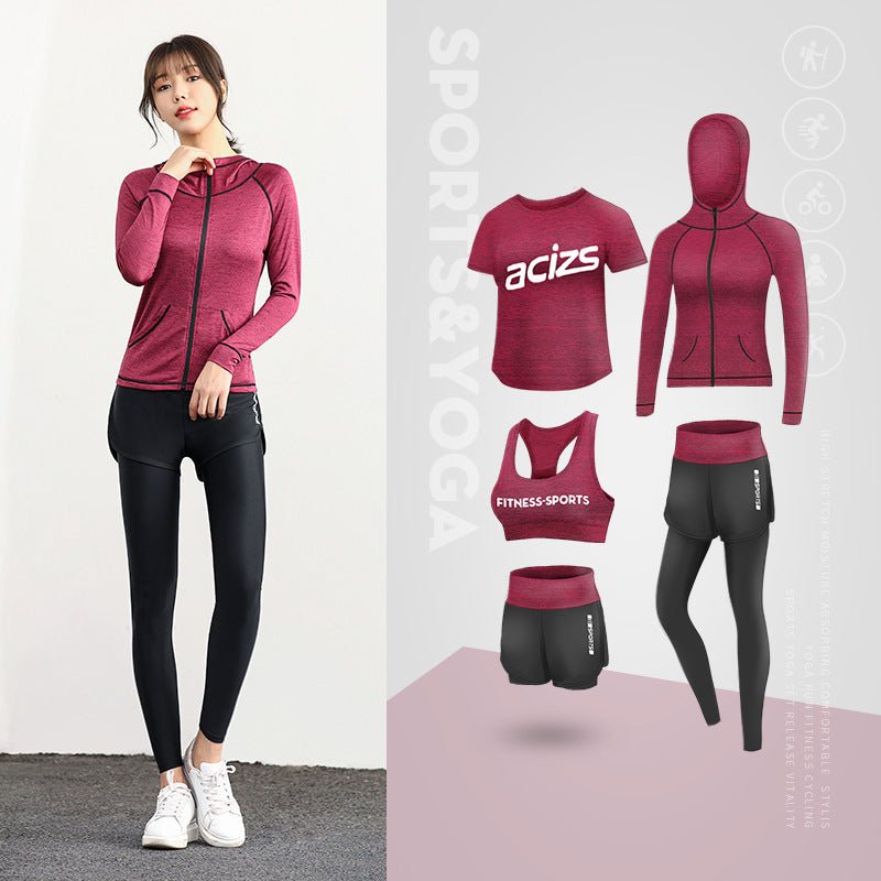 Spring And Autumn Five-Piece New Net Celebrity High Waist Slimming Running Sports Suit Women'S Yoga Wear - Starttech Online Market