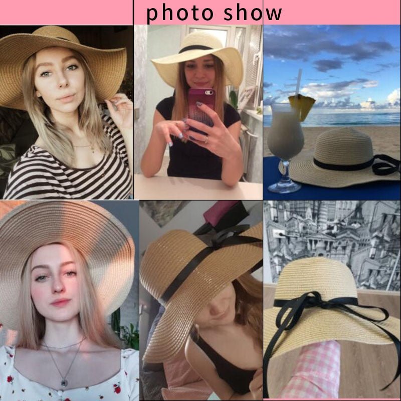 Summer Wide Big Brim floppy Straw Hats Sun Hats For Women UV Protection Panama Beach Hats Ladies bow hat chapeau femme ete - Starttech Online Market