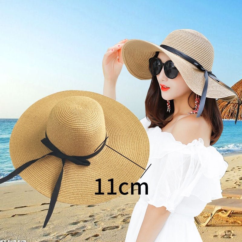 Summer Wide Big Brim floppy Straw Hats Sun Hats For Women UV Protection Panama Beach Hats Ladies bow hat chapeau femme ete - Starttech Online Market