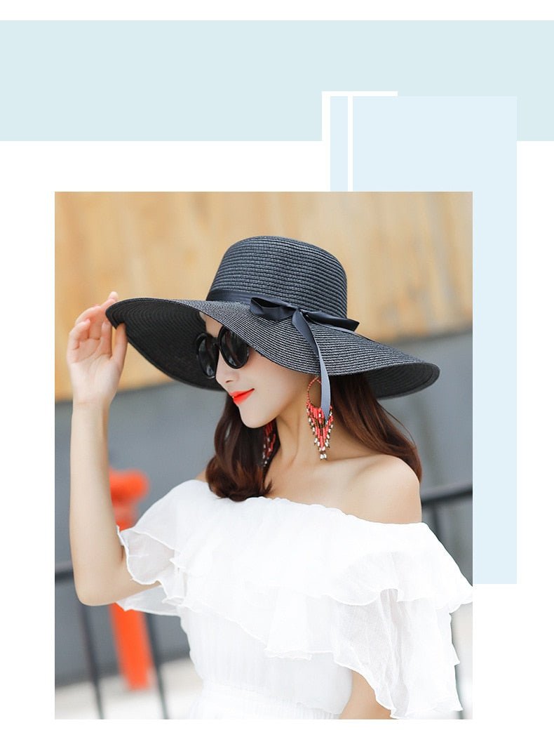 Summer Wide Big Brim floppy Straw Hats Sun Hats For Women UV Protection Panama Beach Hats Ladies bow hat chapeau femme ete - Starttech Online Market