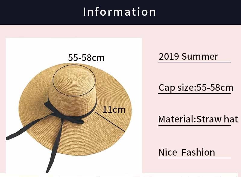 Summer Wide Big Brim floppy Straw Hats Sun Hats For Women UV Protection Panama Beach Hats Ladies bow hat chapeau femme ete - Starttech Online Market