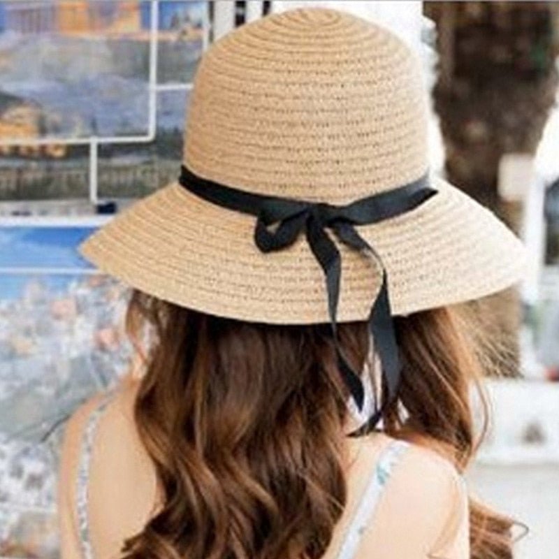 Summer Wide Big Brim floppy Straw Hats Sun Hats For Women UV Protection Panama Beach Hats Ladies bow hat chapeau femme ete - Starttech Online Market