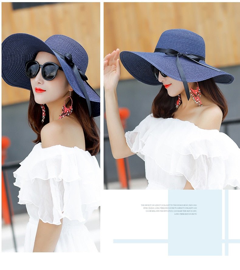 Summer Wide Big Brim floppy Straw Hats Sun Hats For Women UV Protection Panama Beach Hats Ladies bow hat chapeau femme ete - Starttech Online Market