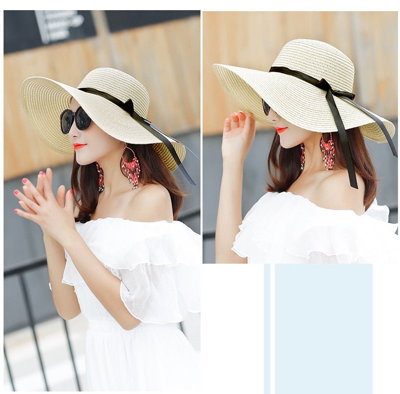 Summer Wide Big Brim floppy Straw Hats Sun Hats For Women UV Protection Panama Beach Hats Ladies bow hat chapeau femme ete - Starttech Online Market