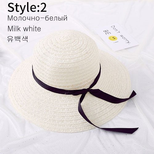 Summer Wide Big Brim floppy Straw Hats Sun Hats For Women UV Protection Panama Beach Hats Ladies bow hat chapeau femme ete - Starttech Online Market