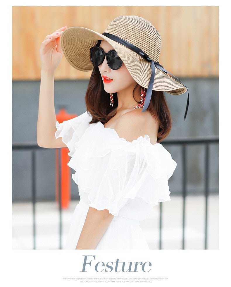 Summer Wide Big Brim floppy Straw Hats Sun Hats For Women UV Protection Panama Beach Hats Ladies bow hat chapeau femme ete - Starttech Online Market