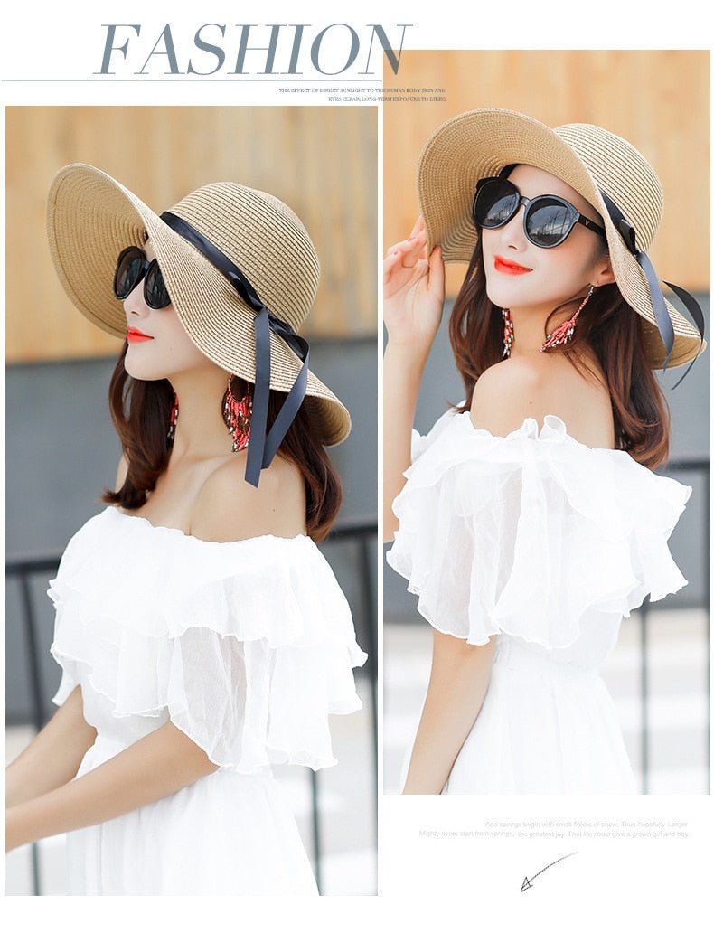 Summer Wide Big Brim floppy Straw Hats Sun Hats For Women UV Protection Panama Beach Hats Ladies bow hat chapeau femme ete - Starttech Online Market