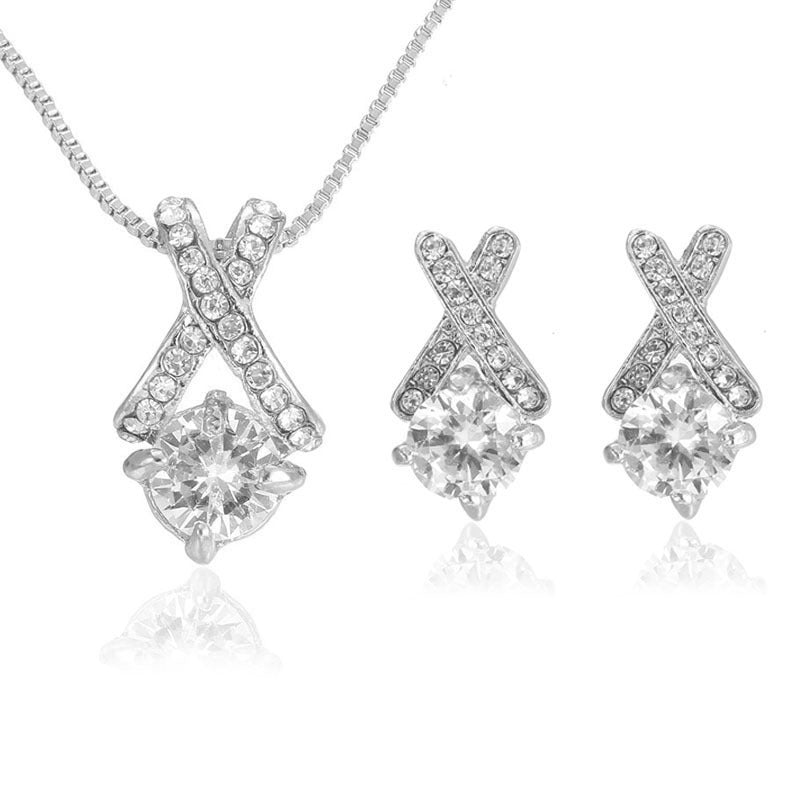 Three-dimensional Cross Necklace Earring Set - Starttech Online Market