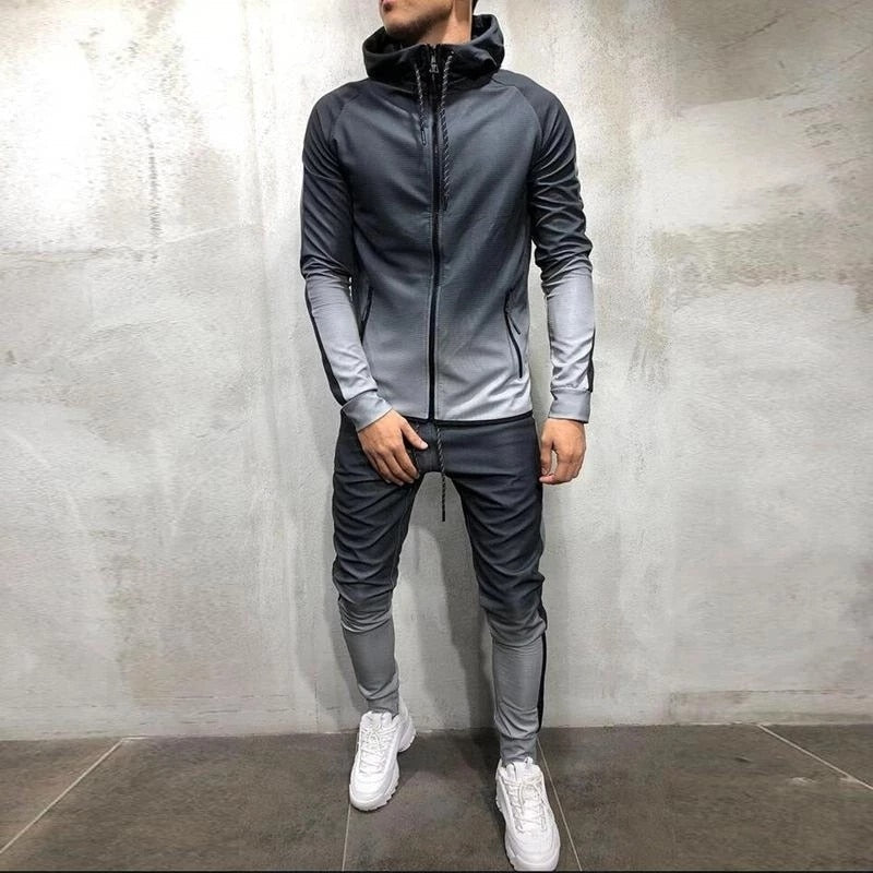 Tracksuit Men Sport Kit Zipper Hoodies And Joggers Sweatpants Hip Hop Gym Sportswear - Starttech Online Market