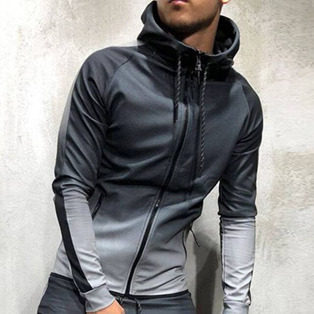 Tracksuit Men Sport Kit Zipper Hoodies And Joggers Sweatpants Hip Hop Gym Sportswear - Starttech Online Market