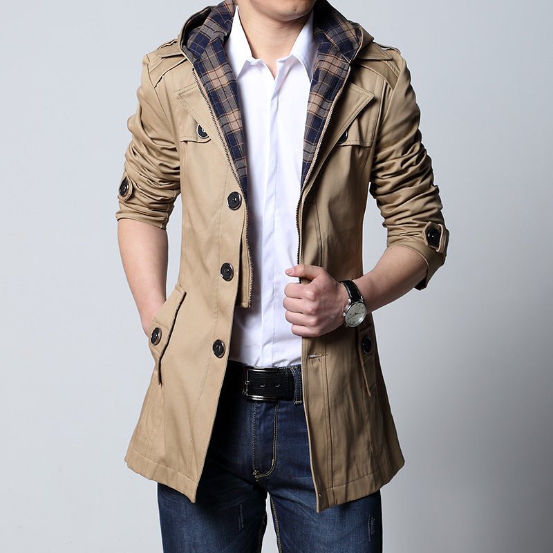 Trench Fashion Outwear Long Coat Men's Clothing Slim Fit Black and khaki - Starttech Online Market