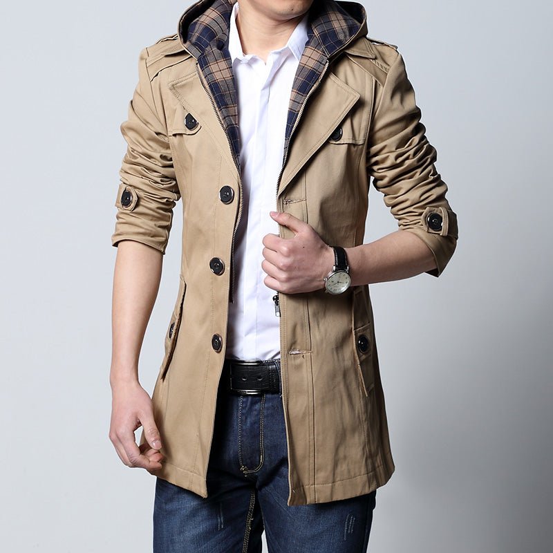 Trench Fashion Outwear Long Coat Men's Clothing Slim Fit Black and khaki - Starttech Online Market