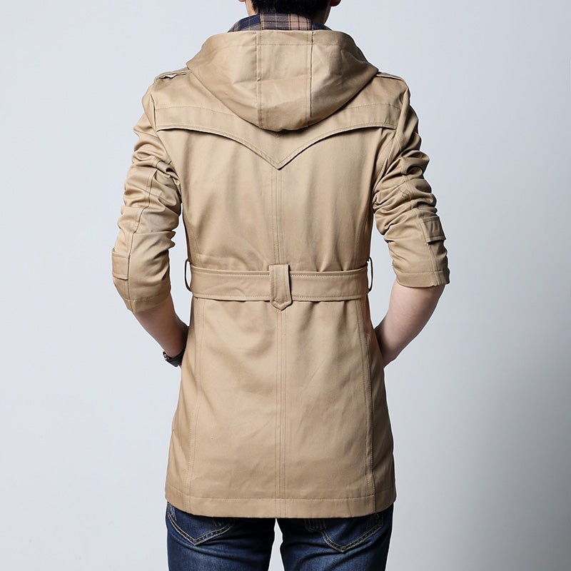 Trench Fashion Outwear Long Coat Men's Clothing Slim Fit Black and khaki - Starttech Online Market