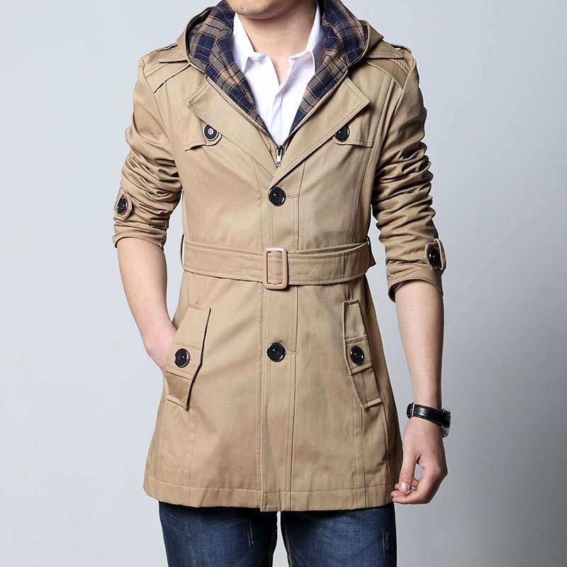 Trench Fashion Outwear Long Coat Men's Clothing Slim Fit Black and khaki - Starttech Online Market