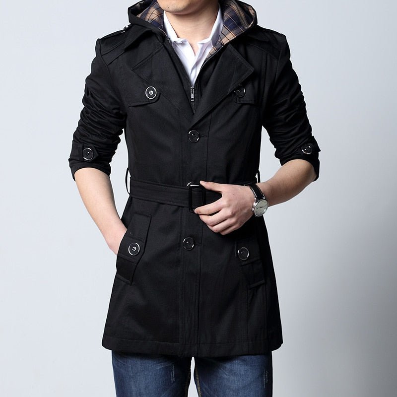 Trench Fashion Outwear Long Coat Men's Clothing Slim Fit Black and khaki - Starttech Online Market