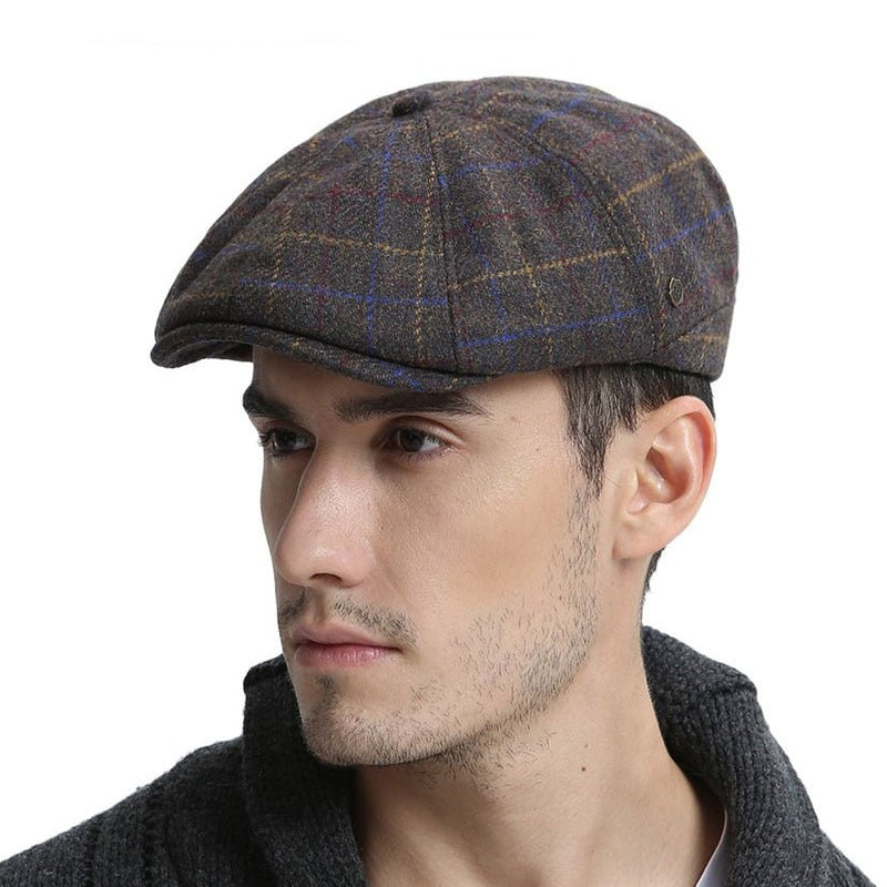 VOBOOM Wool Tweed Newsboy Cap Mens Women Warm Flat Cap Large Check Driver Cabbie Hat Autumn Winter Beret Hats 188 - Starttech Online Market