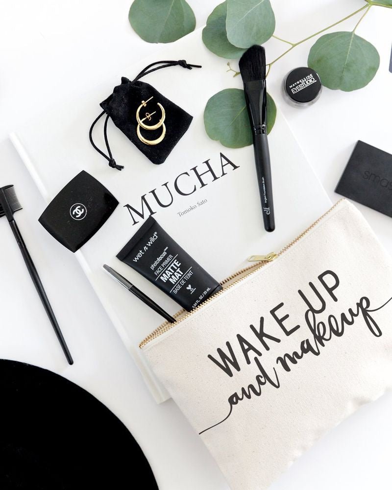 Wake Up and Makeup Cotton Canvas Cosmetic Bag - Starttech Online Market